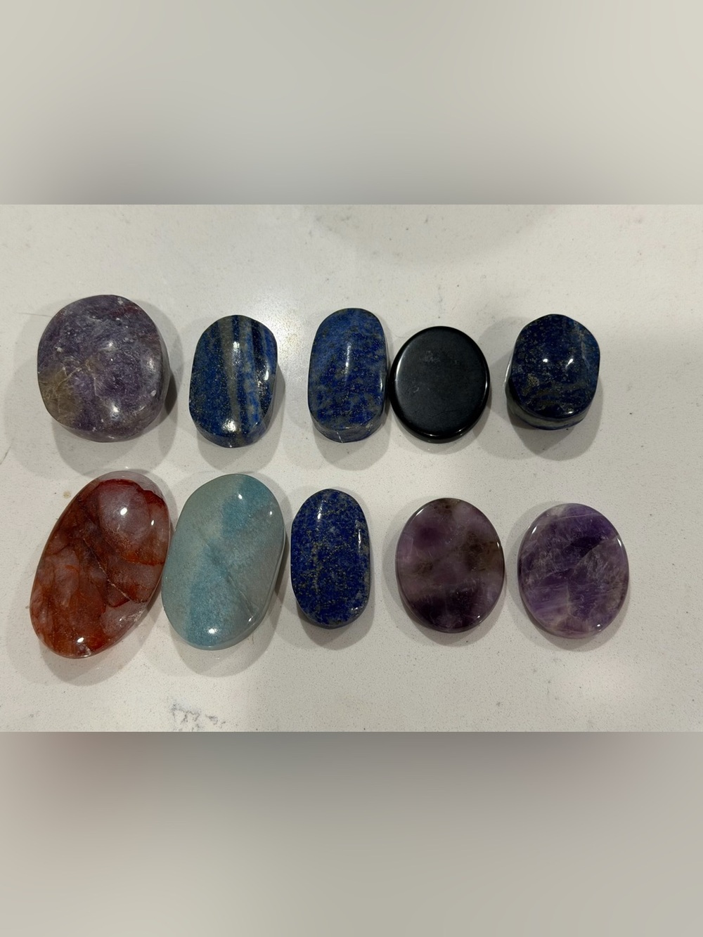 Lot of 10 Polished Mixed Gemstone Palm Stones